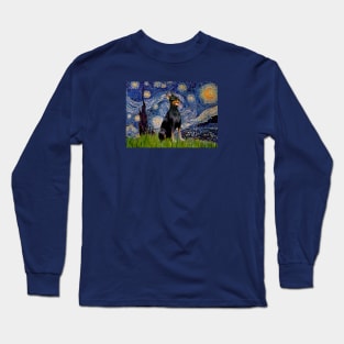 Starry Night Adaptation with a Doberman Pinscher Long Sleeve T-Shirt